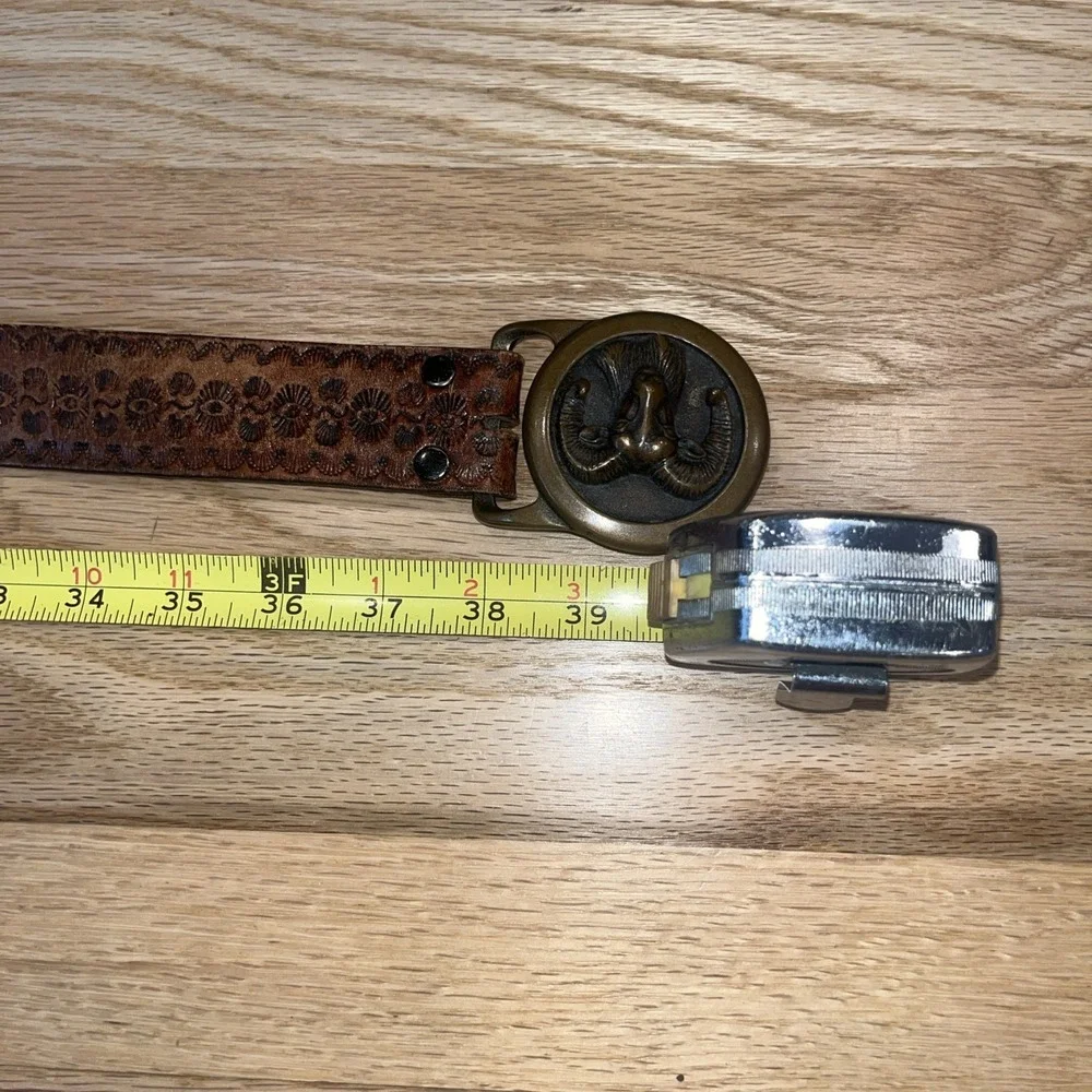 Vintage 1978 Tech Ether Guild Inc 'Big Horn' ram solid brass belt buckle & Belt